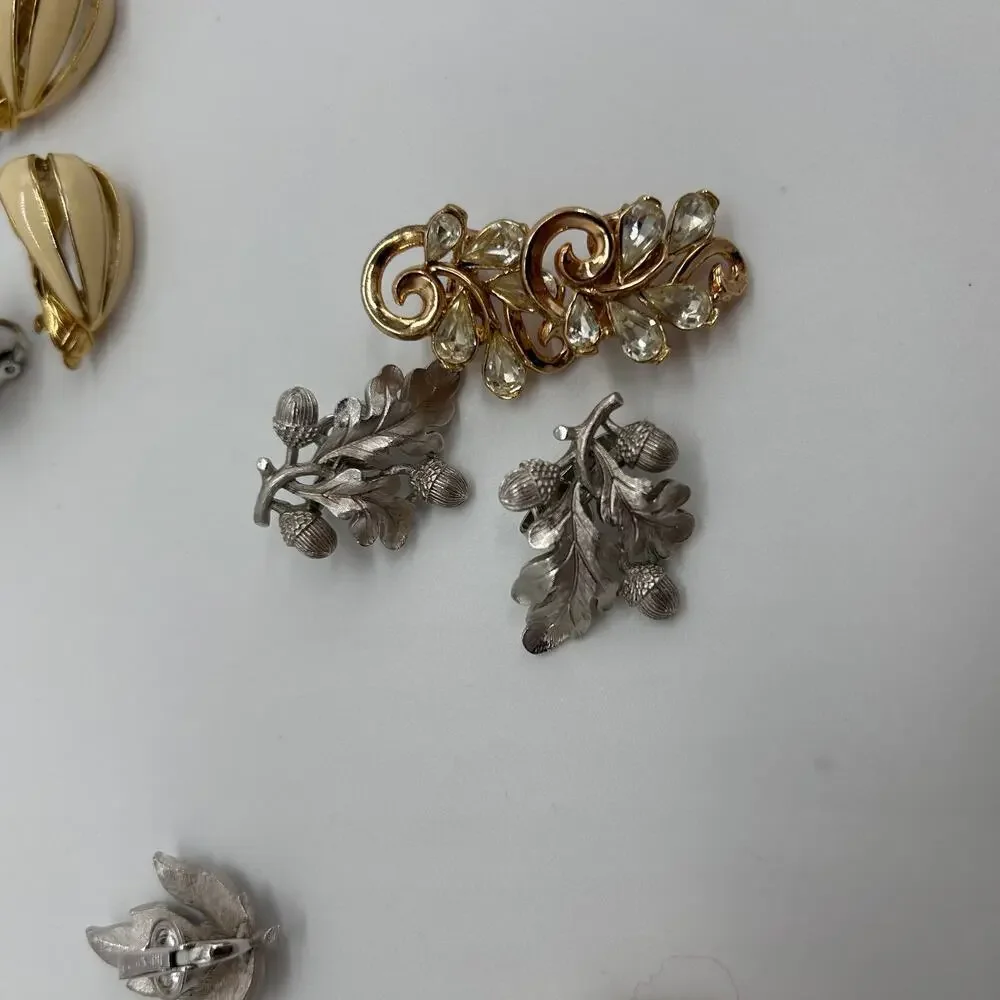 Trifari Clip On Earring Lot Gold Tone Silver Tone Vintage Costume Jewelry Signed